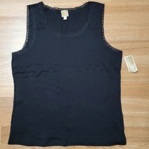 XL JM Collection Black Tank Top with Lace Armhole and Neckline